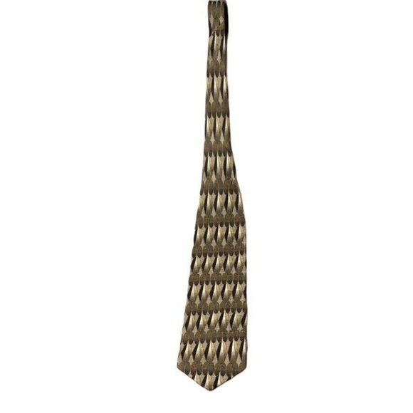 Baci Made In Italy Silk Tie With Geometric Pattern In Gold & Brown Vintage Neckt - Picture 4 of 8